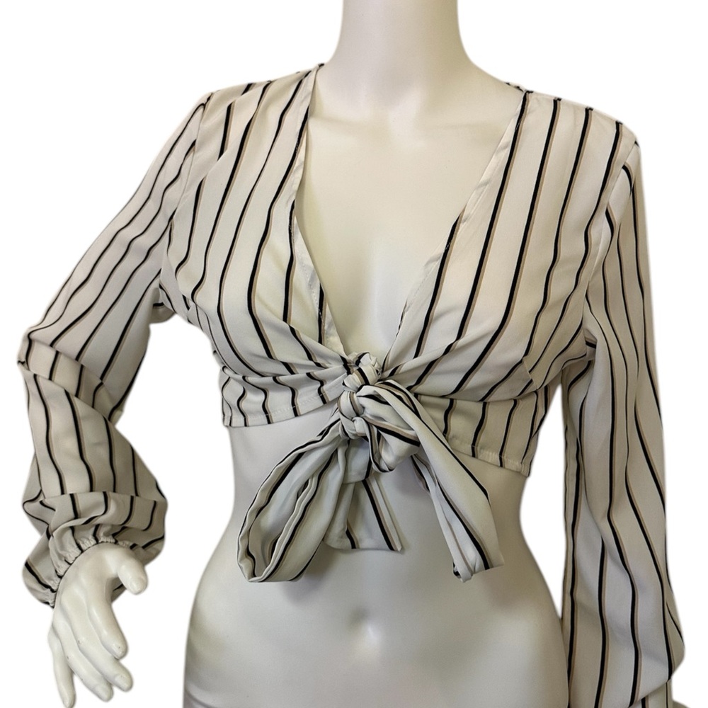 Shein Striped Tide Front Crop Long Sleeve Shirt